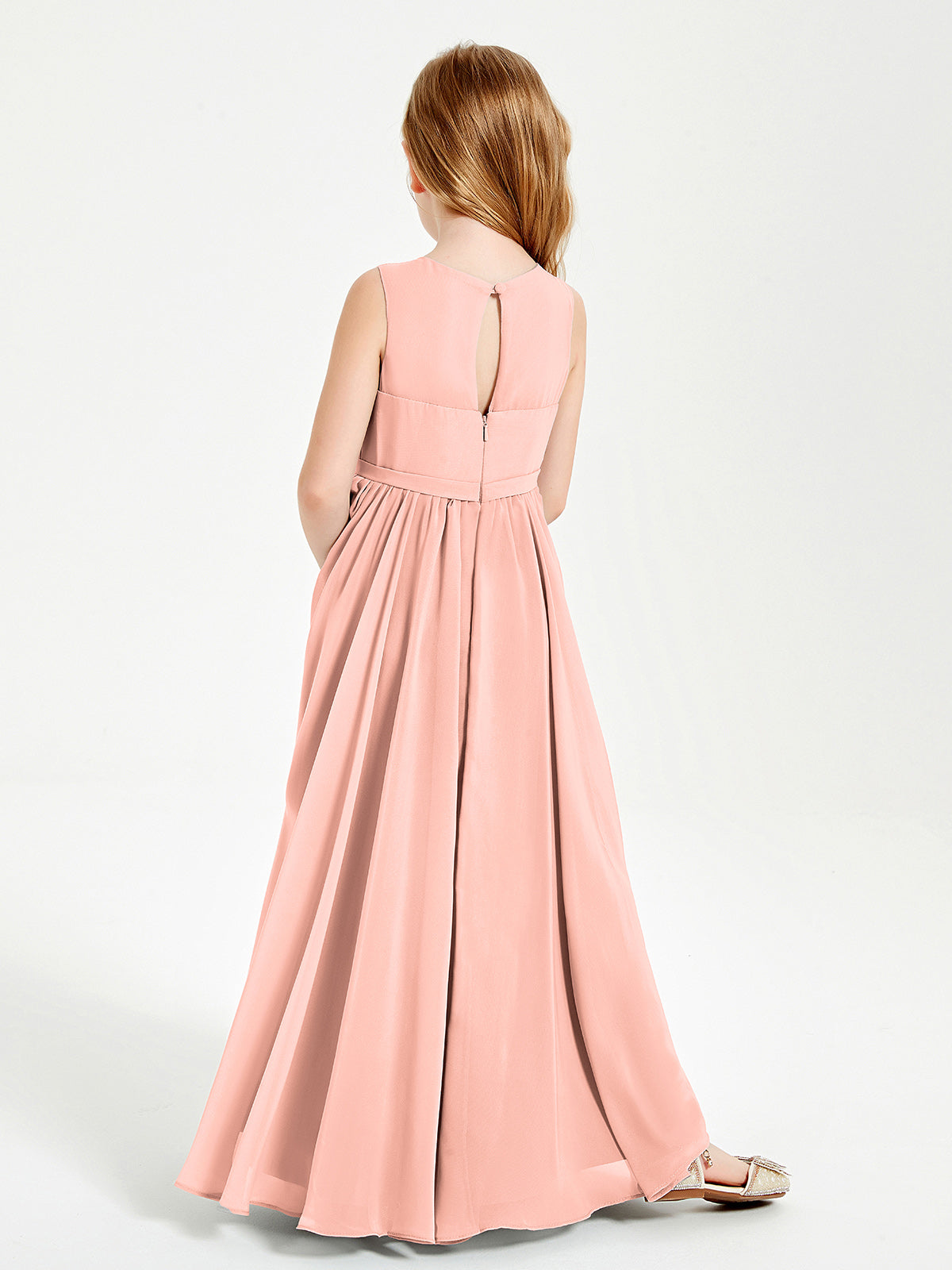 Chic Elegant Sleeveless Dresses for Junior Bridesmaids Coral